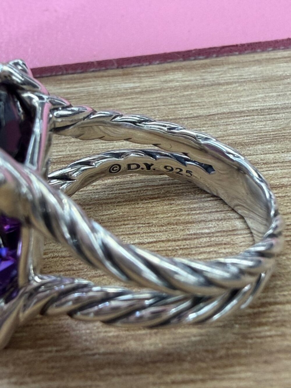 David Yurman Sterling Silver Amethyst and Diamond On Point Ring - Picture 6 of 6